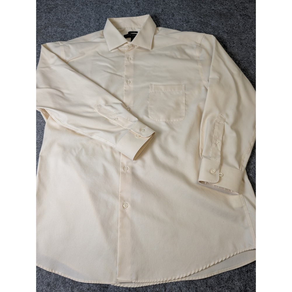 Pronto Uomo Dress Shirt Mens 17.5 32/33 Cream Cotton Non-Iron Long Sleeve Pocket